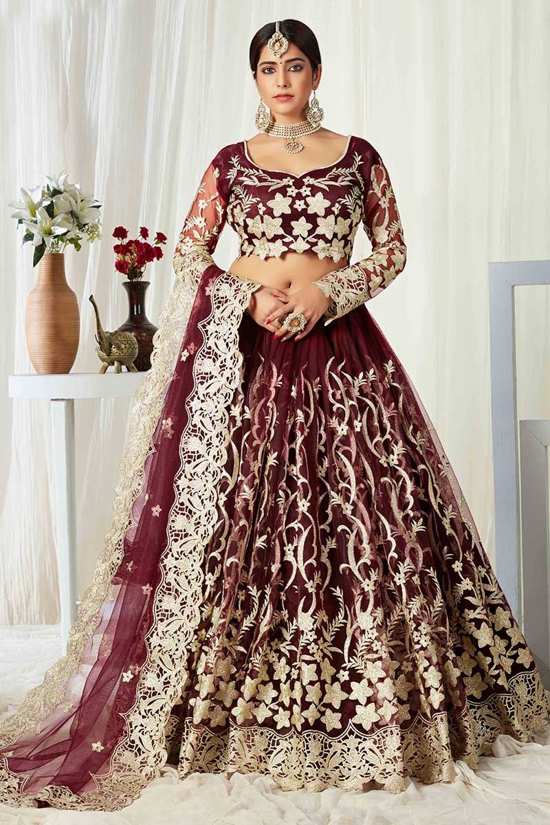 Embroidered Wedding Wear Lehenga Choli In Red Color