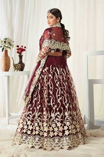 Picture of Maroon Colored Heavy Designer Wedding Wear Net Lehenga Choli (Unstitched) 