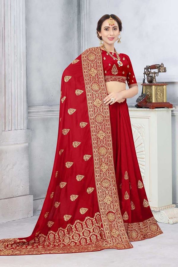 Picture of Red Colored Partywear Vichitra Blooming Silk