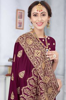 Picture of Wine Colored Partywear Vichitra Blooming Silk