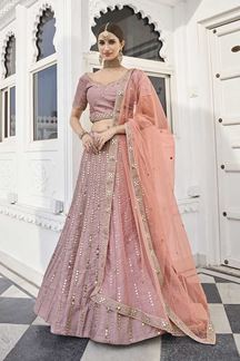 Picture of Rose Pink Colored Designer Wedding Wear Silk Lehenga Choli