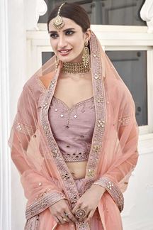 Picture of Rose Pink Colored Designer Wedding Wear Silk Lehenga Choli