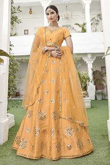 Picture of Yellow Colored Designer Wedding Wear Silk Lehenga Choli