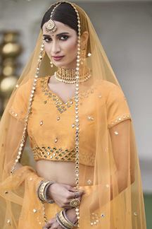Picture of Yellow Colored Designer Wedding Wear Silk Lehenga Choli