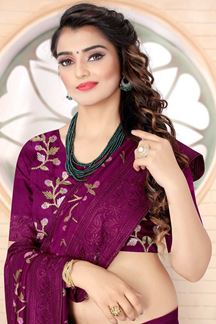 Picture of Designer Wine Colored Georgette Embroidery Saree