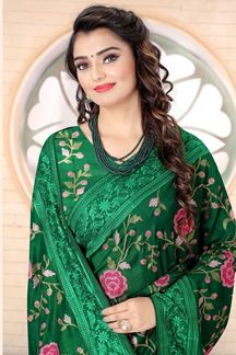 Picture of Designer Bottle Green Colored Georgette Embroidery Saree