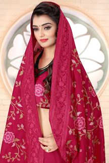 Picture of Designer Rani Pink Colored Georgette Embroidery Saree