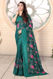 Picture of Designer Rama Green Colored Georgette Embroidery Saree