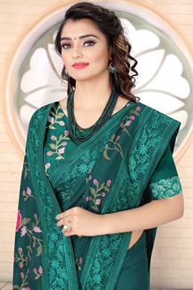 Picture of Designer Rama Green Colored Georgette Embroidery Saree