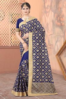 Picture of Blue Colored Georgette Embroidery Saree