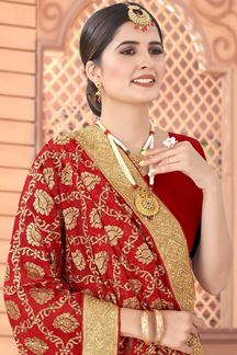 Picture of Red Colored Georgette Embroidery Saree