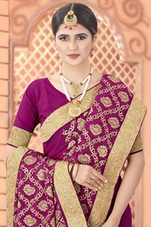 Picture of Wine Colored Georgette Embroidery Saree