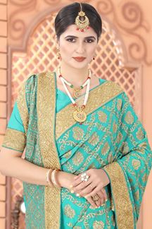 Picture of Sky  Blue Colored Georgette Embroidery Saree