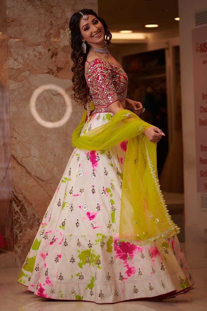 Lehenga choli deals white and pink