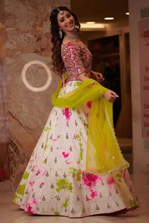 Picture of Graceful Off-white& Pink Colored Wedding Wear Silk Lehenga Choli