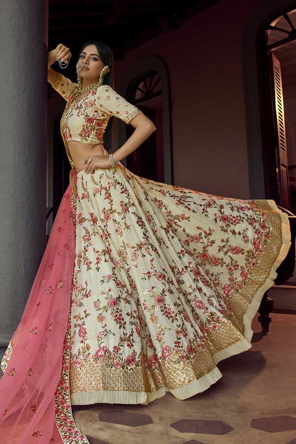 Picture of Adoring Off-White Colored Georgette Lehenga Choli