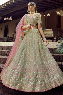 Picture of Ravishing Green Colored Organza Lehenga Choli