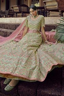 Picture of Ravishing Green Colored Organza Lehenga Choli