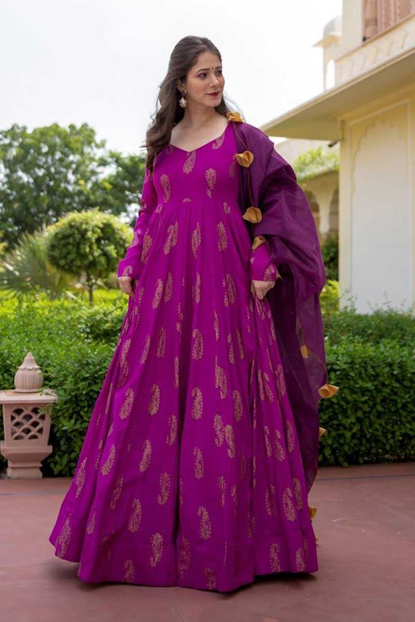 Picture of Partywear Designer Purple Colored Kurti With Dupatta