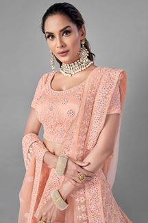 Picture of Elegance Peach Colored Net Designer Lehenga Choli