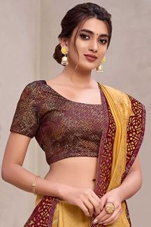 Picture of Blooming Yellow & Maroon Colored Designer Saree
