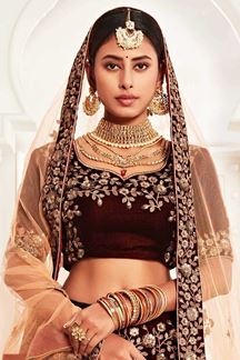 Picture of Latest Designer Maroon Colored Bridal Lehenga Choli