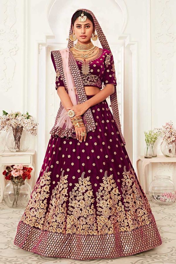 Picture of Latest Designer Purple Colored Bridal Lehenga Choli