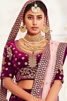 Picture of Latest Designer Purple Colored Bridal Lehenga Choli