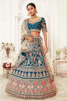 Picture of Latest Designer Blue Colored Bridal Lehenga Choli