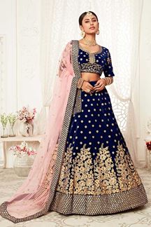 Picture of Latest Designer Navy Blue Colored Bridal Lehenga Choli