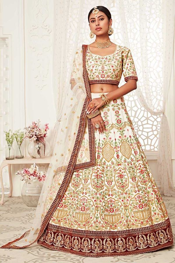 Picture of Latest Designer Off- White Colored Bridal Lehenga Choli