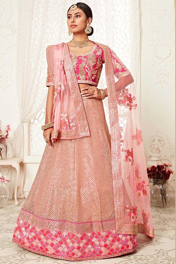 Picture of Latest Designer Pink Colored Bridal Lehenga Choli