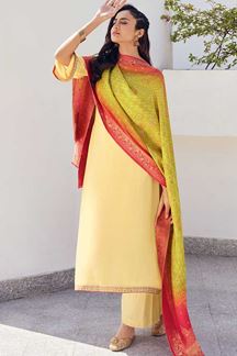 Picture of Yellow Colored Partywear Embroidered Pure Silk Palazzo Suit (Unstitched suit)