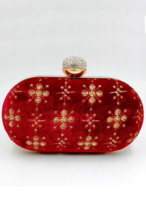Picture of Exclusive Designer Red Colored Oval Shape Clutches