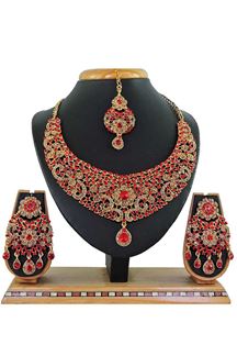Picture of Red Colored  Imitation Jewellery-Necklace Set