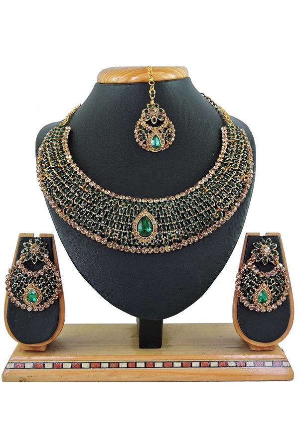 Picture of Green Colored Imitation Jewellery-Necklace Set