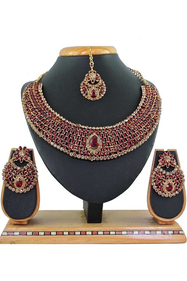 Picture of Maroon Colored Imitation Jewellery-Necklace Set