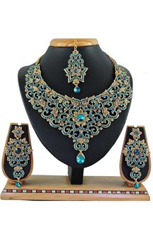 Picture of Beautiful Sky Blue Colored Stone Imitation Necklace Set