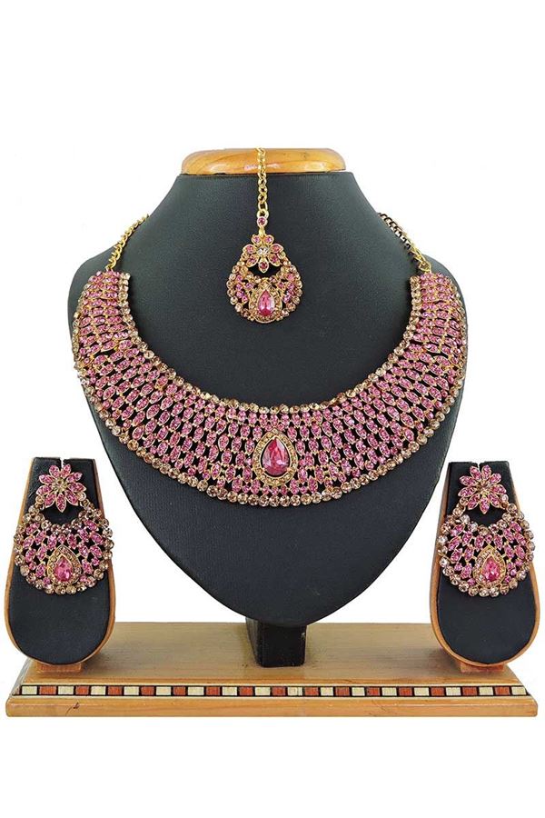 Picture of Pink Colored Imitation Jewellery-Necklace Set