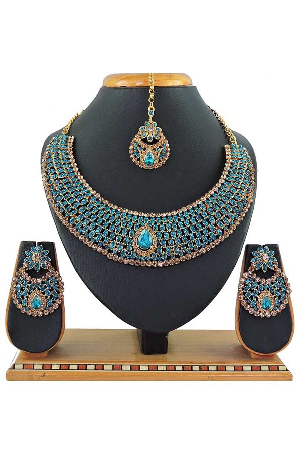Picture of Sky blue Imitation Jewellery-Necklace Set