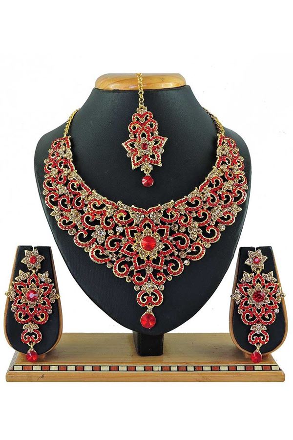 Picture of Beautiful Red Colored Stone Imitation Necklace Set