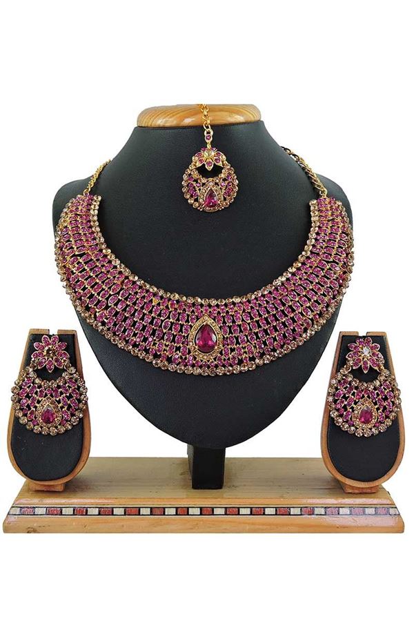 Picture of Rani Pink Imitation Jewellery-Necklace Set