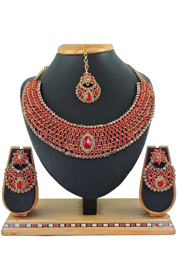 Picture of Red Colored Imitation Jewellery-Necklace Set