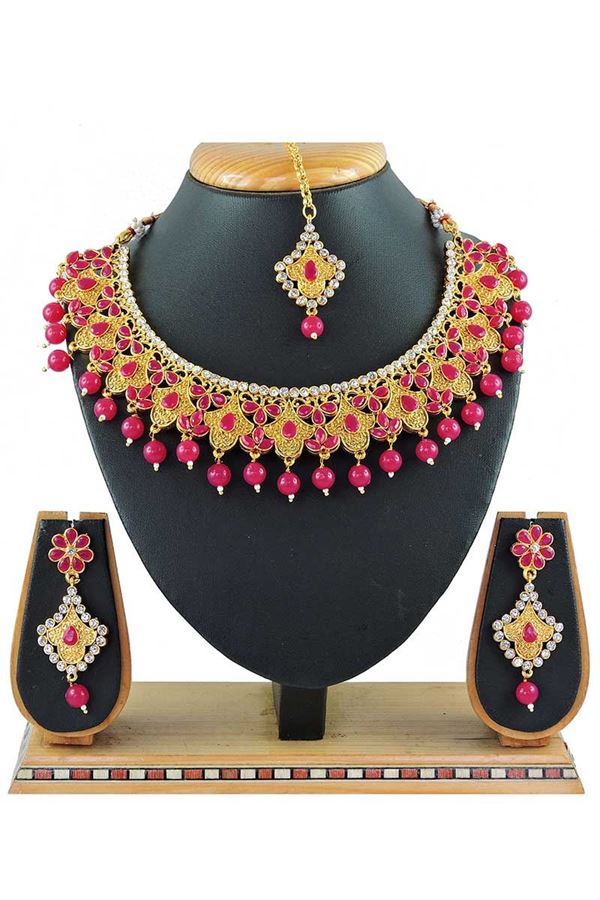 Picture of Imitation Rani Pink Colored Jewellery-Necklace Set