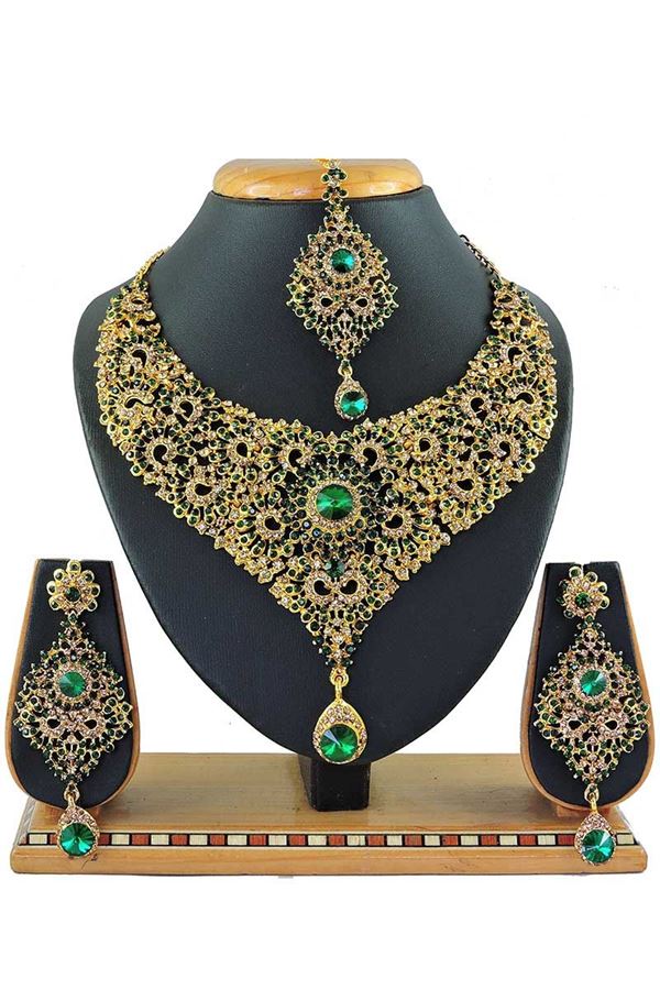 Picture of Beautiful Green Colored Stone Imitation Necklace Set