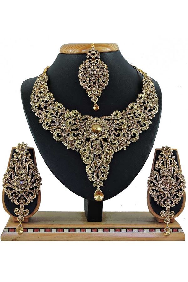 Picture of Beautiful Golden Colored Stone Imitation Necklace Set