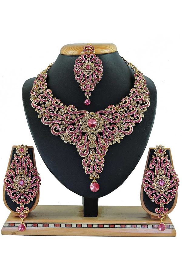 Picture of Beautiful Pink Colored Stone Imitation Necklace Set