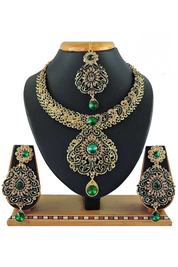 Picture of Stylish Green Colored Stone Imitation Necklace Set