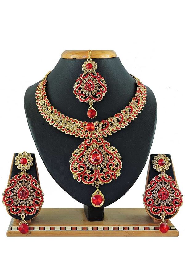 Picture of Stylish Red Colored Stone Imitation Necklace Set