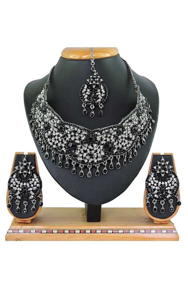 Picture of Beautiful Black Colored Stone Imitation Necklace Set